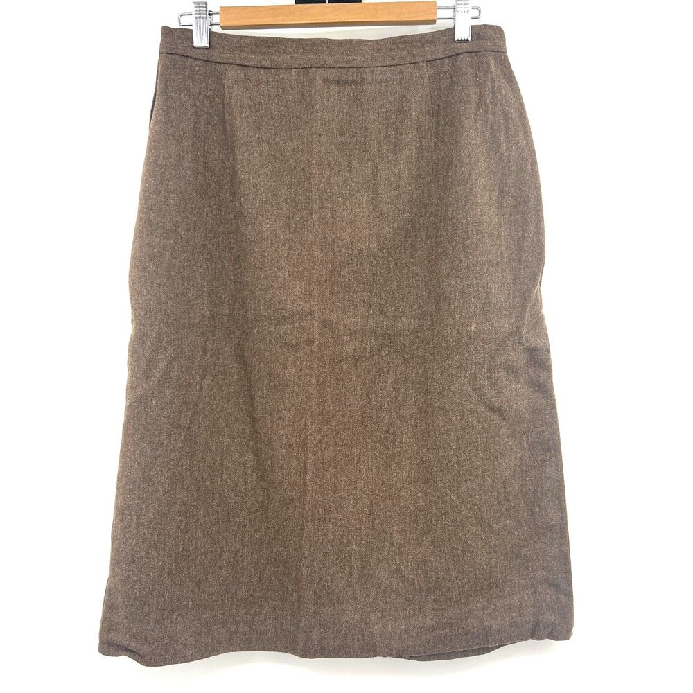 JH Collectibles Vintage Wool Blend Brown Pencil Skirt Lined Back Slit Womens M